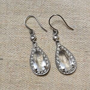 Vintage Monet Teardrop Boho Crystal Drop Silver Tone Chandelier Earrings